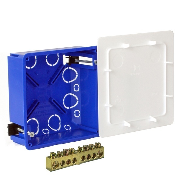 Коробка уравнивания потенциалов Промрукав 100х100х45 мм СП с шиной на 8 зажимов в полые стены