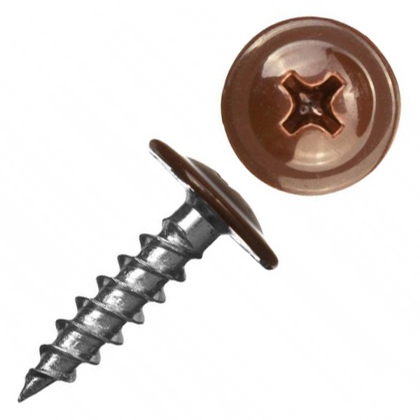 Саморез по металлу Tech-KREP СММ 4,2х16 острый с прессшайбой темно-коричневый [ведро 200шт]