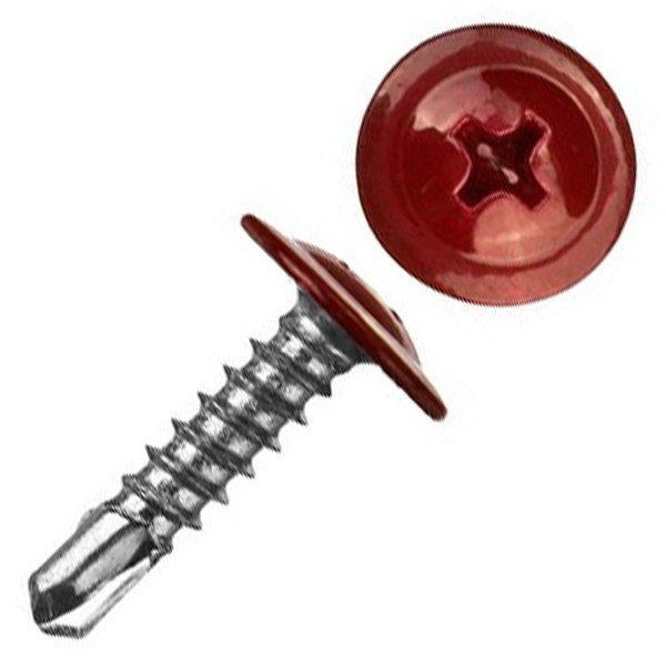 Саморез по металлу Tech-KREP СММ 4,2х16 со сверлом с прессшайбой темно-красный [ведро 200шт]