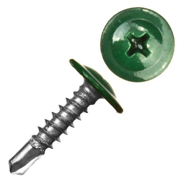 Саморез по металлу Tech-KREP СММ 4,2х16 со сверлом с прессшайбой темно-зеленый [ведро 200шт]