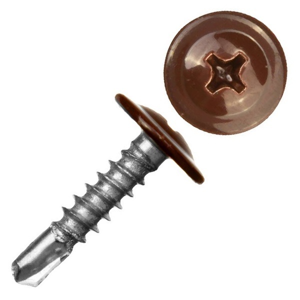 Саморез по металлу Tech-KREP СММ 4,2х16 со сверлом с прессшайбой темно-коричневый [ведро 200шт]