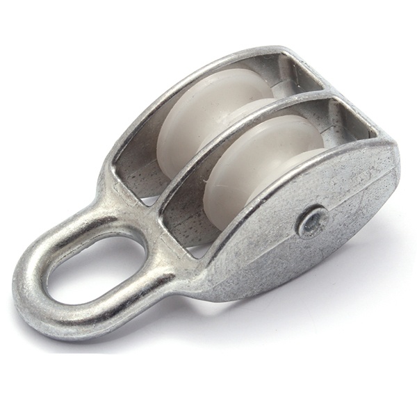 Блок для троса двойной Партнер 15мм нейлоновый шкив (трос 5мм) оцинкованный