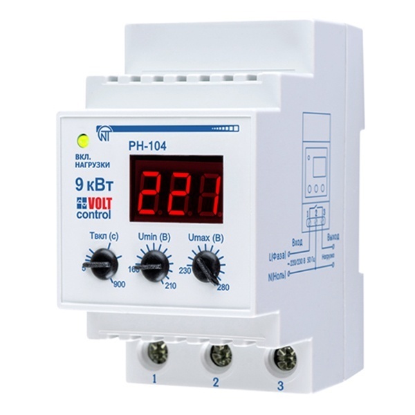 Однофазное реле контроля напряжения Новатек РН-104 40А на DIN-рейку