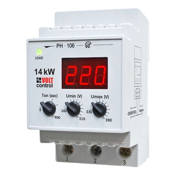 Однофазное реле контроля напряжения Новатек РН-106 63А на DIN-рейку