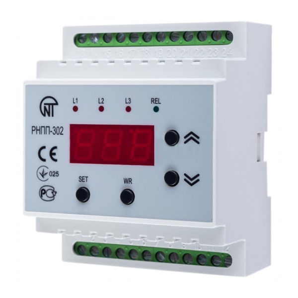 Трехфазное реле контроля напряжения и фаз Новатек РНПП-302 8А контроль слипания контактов контактора