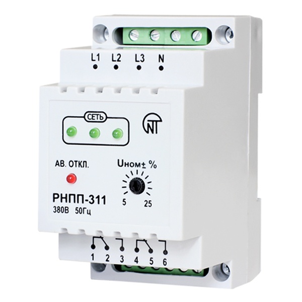 Трехфазное реле контроля напряжения Новатек РНПП-311 5А на DIN-рейку
