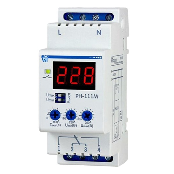 Однофазное реле контроля напряжения Новатек РН-111М 16А на DIN-рейку