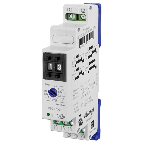 Реле времени Меандр РВО-П2-26 0.1с-9,9мин 2НЗ 5А 24-220В AC/DC на DIN-рейку