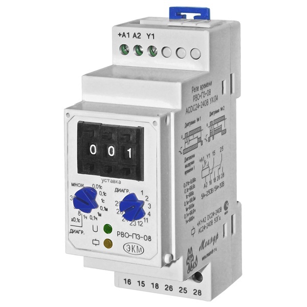 Реле времени Меандр РВО-П3-08 0.01с-99,9ч 2НЗ/НО 8А 24В-240В AC/DC на DIN-рейку