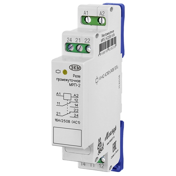 Реле промежуточное Меандр МРП-2 16А 2НО/НЗ 12В AC/DC УХЛ4 на DIN-рейку