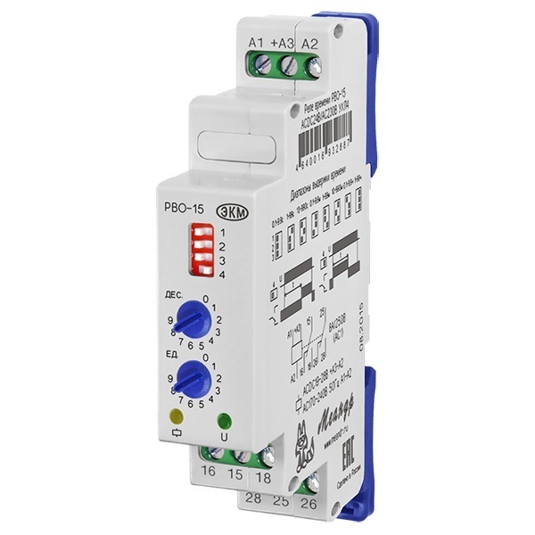 Реле времени Меандр РВО-15 0.1с-99ч 8А 24В AC/DC 230В AC на DIN-рейку