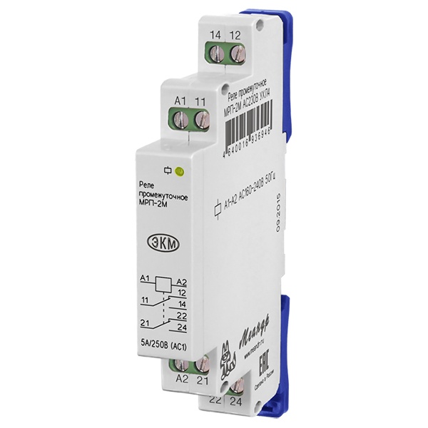Реле промежуточное Меандр МРП-2М 3А 2НО/НЗ 24В AC/DC УХЛ4 на DIN-рейку