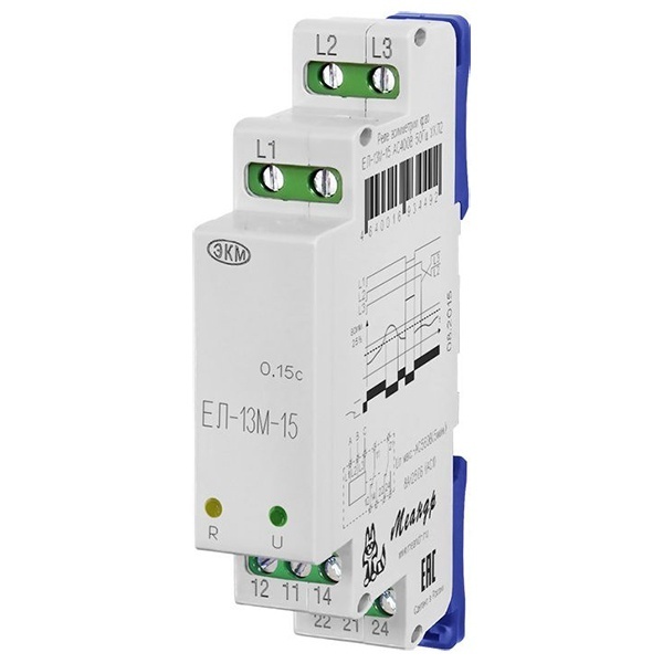 Трехфазное реле контроля линейного напряжения/перекосава/обрыва фаз Меандр ЕЛ-13М-15 8А 400В