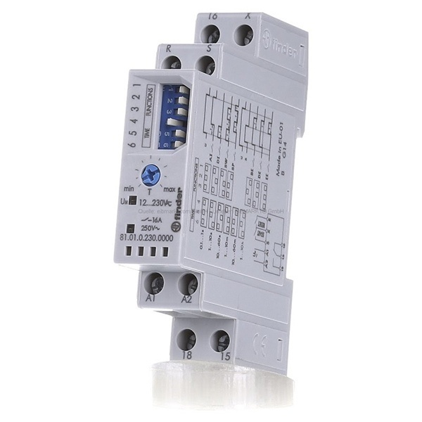 Модульный многофункциональный таймер Finder 16A 12-240В AC/DC на DIN-рейку