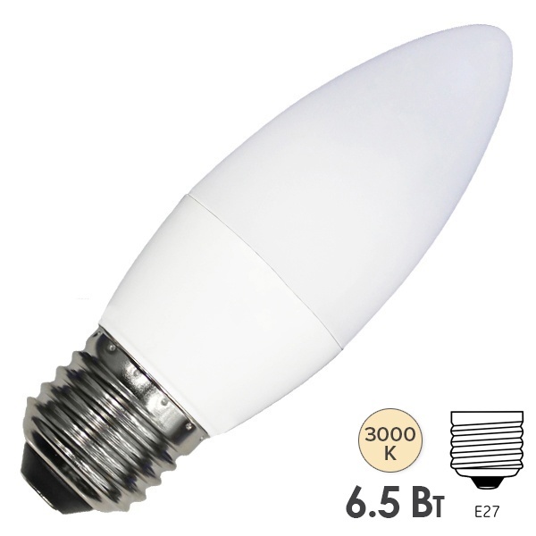 Лампа светодиодная свеча Radium RL-B 6.5W (60W) 830 3000K 220V E27 550Lm тепло-белый свет