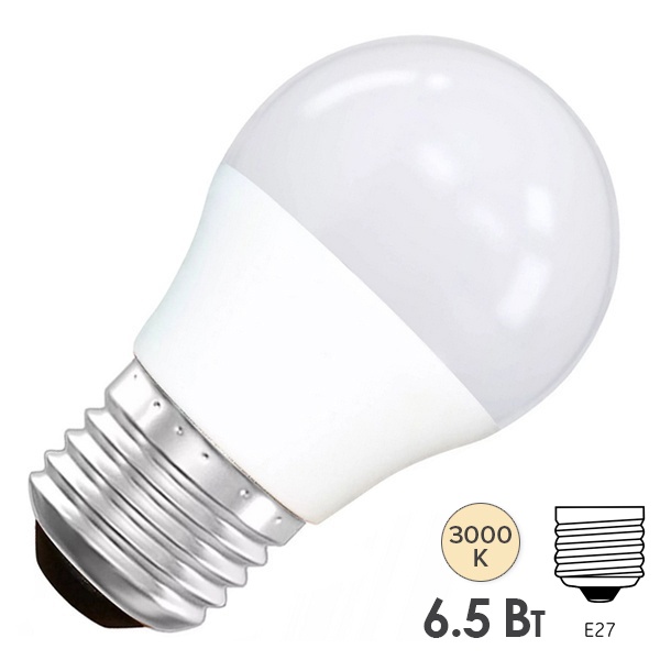Лампа светодиодная шарик Radium RL-P 6.5W (60W) 830 3000K 220V E27 550Lm тепло-белый свет
