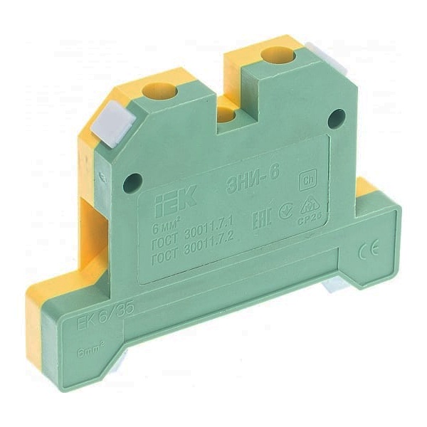 Клеммник ИЭК ЗНИ-6PEN 6мм2 (JXB-земля) 50А желто-зеленый