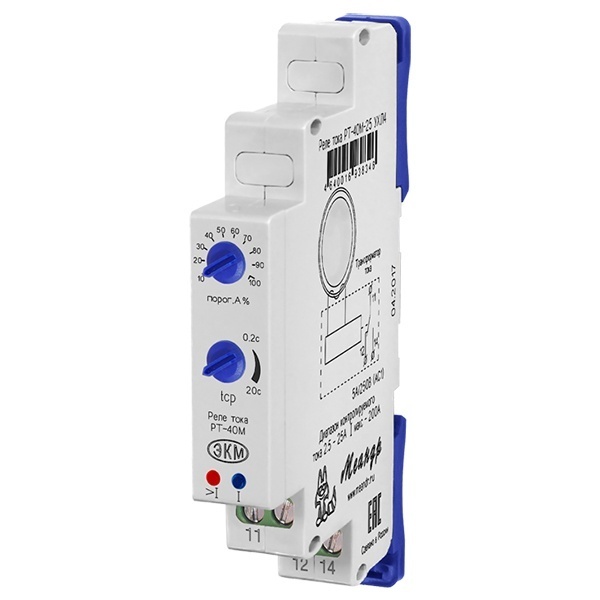 Реле контроля тока Меандр РТ-40М диапазона контролируемого тока 2.5-25A УХЛ4, порог 10-100% от макс.