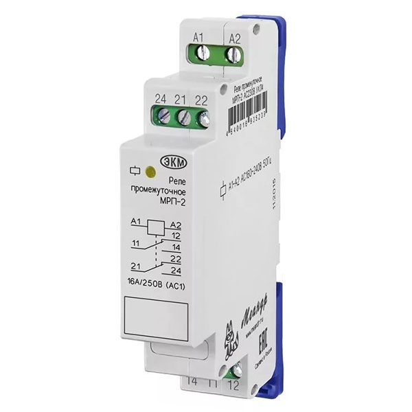 Реле промежуточное Меандр МРП-2 16А 2НО/НЗ 230В AC УХЛ4 на DIN-рейку
