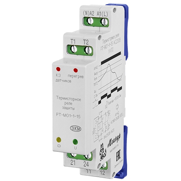 Термисторное реле защиты двигателей Меандр РТ-М01-1-15 5А 230В АС УХЛ4 на DIN-рейку