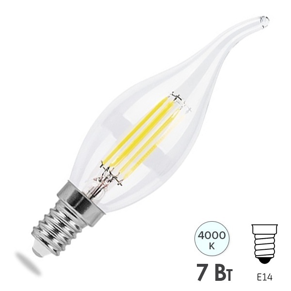Лампа филаментная светодиодная свеча на ветру Feron LB-167 7W 4000K 230V E14 740lm DIM filament
