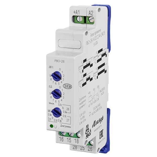 Реле времени Меандр РВО-26 ACDC24-240В 0,1с - 9,9мин УХЛ4 на DIN-рейку