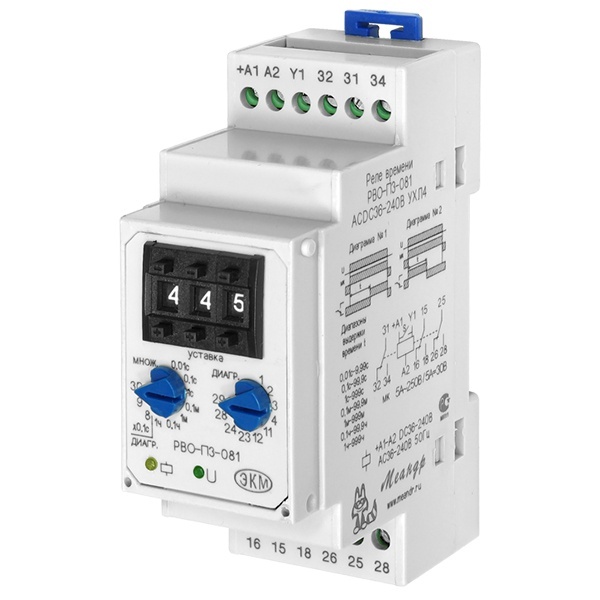 Реле времени однокомандное Меандр РВО-П3-081 ACDC36-240В УХЛ4 на DIN-рейку