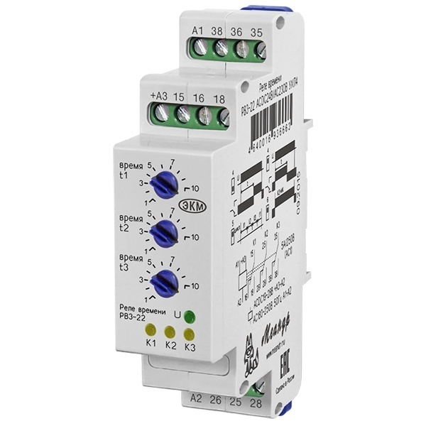 Реле времени трехканальное Меандр РВ3-22 ACDC24В/AC230В УХЛ4 на DIN-рейку