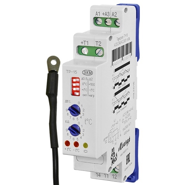 Реле контроля температуры Меандр ТР-15 ACDC24В/АС230В -55°С...+125 °С УХЛ4 с датчиком ТД-2