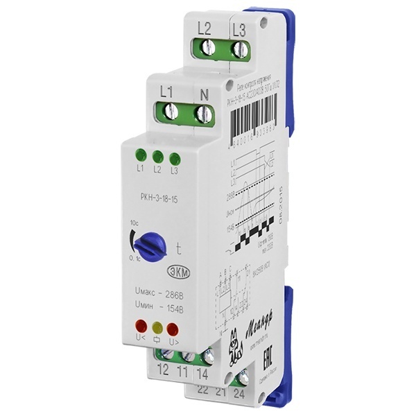 Трехфазное реле контроля напряжения/слипания/обрыва фаз Меандр РКН-3-18-15 AC230В/AC400В УХЛ4