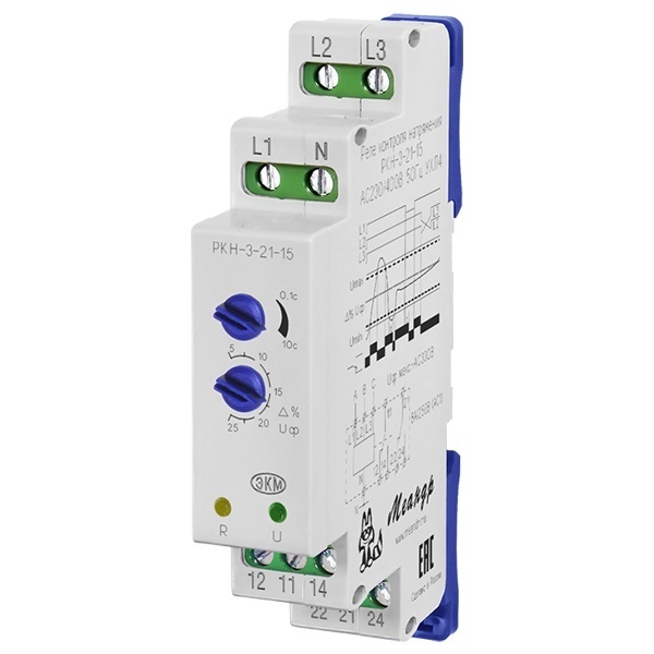 Трехфазное реле контроля напряжения Меандр РКН-3-21-15 АС230В/AC400В УХЛ4 асимметричная регулировка