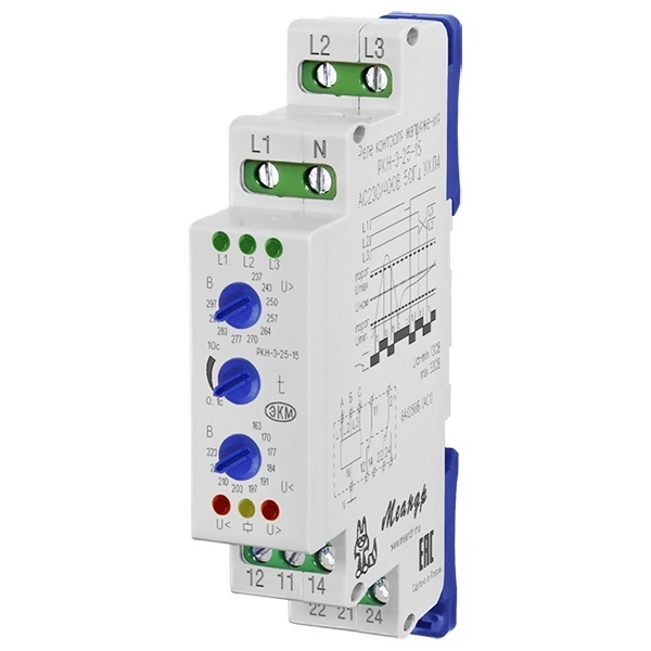 Трехфазное реле контроля напряжения Меандр РКН-3-25-15 АС230В/AC400В УХЛ4 без контроля чередования