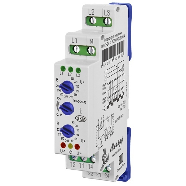Трёхфазное реле контроля напряжения Меандр РКН-3-26-15 АС230В/AC400В УХЛ4 помехоустойчивое