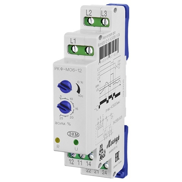 Реле контроля фаз Меандр РКФ-М06-12-15 AC 400В УХЛ4 с регулировкой разбаланса фаз (U асимм 5%)