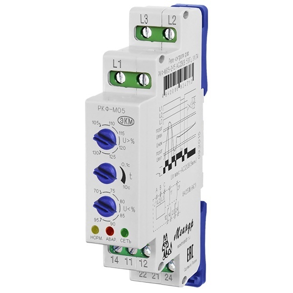 Реле контроля фаз Меандр РКФ-М05-1-15 AC 400В УХЛ4 с регулировкой порогов, U низ-70%-95%, U верх-105