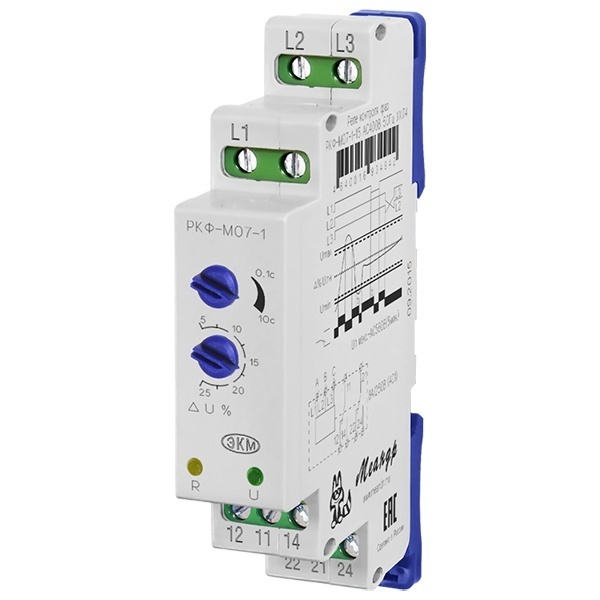 Реле контроля фаз Меандр РКФ-М07-1-15 AC 400В УХЛ4 симметричная регулировка порогов напряжения 5-25%