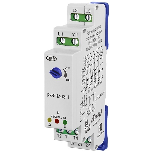 Реле контроля фаз Меандр РКФ-М08-1-15 AC 400В УХЛ4 с контролем сопротивления изоляции R>500 кОм