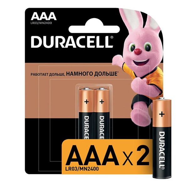 Батарейка Duracell AAA LR03 Basic MN2400 1,5V алкалиновая (упаковка 2шт) 116054