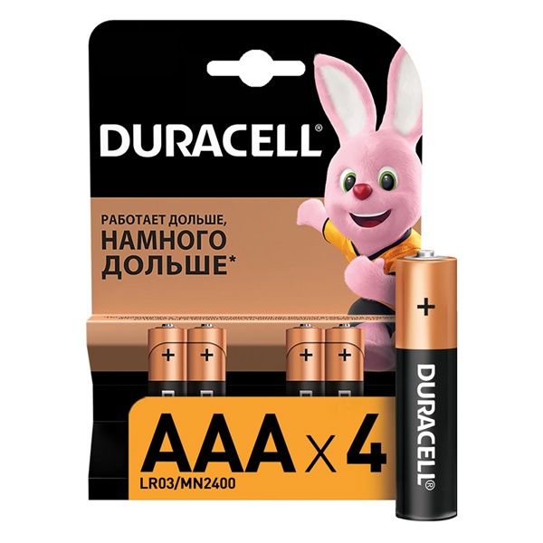 Батарейка Duracell AAA LR03 Basic MN2400 1,5V алкалиновая (упаковка 4шт) 116085