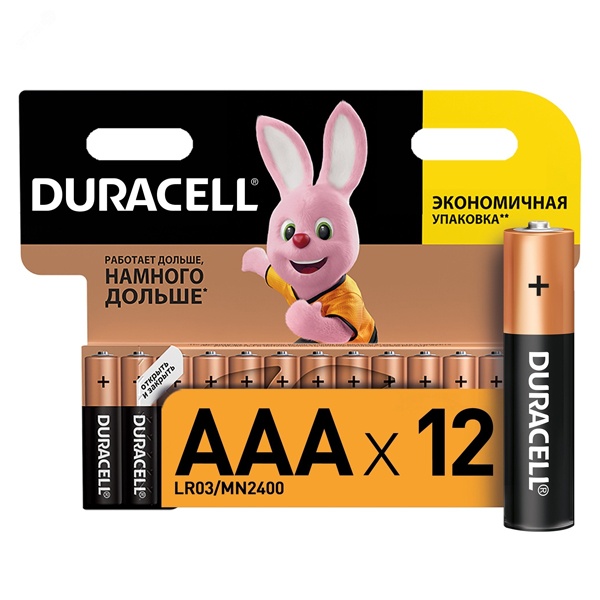 Батарейка AAA Duracell LR03 BASIC MN2400 (упаковка 12шт) 109254