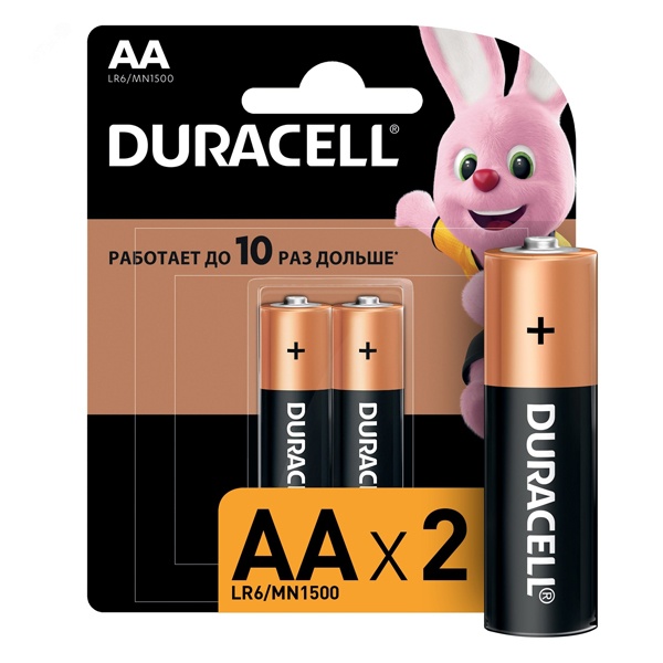Батарейка Duracell AA LR6 Basic MN1500 1,5V алкалиновая (упаковка 2шт) 115965