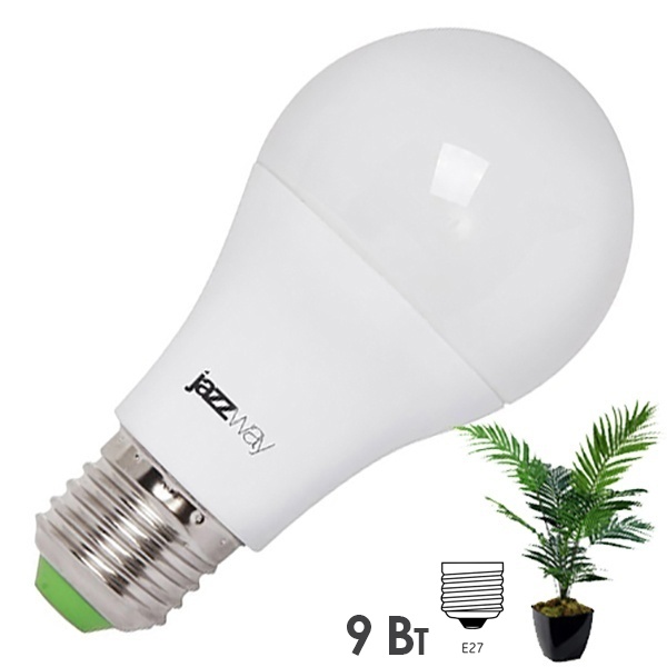 Лампа светодиодная для растений JazzWay LED PPG A60 Agro 9W 220V E27 IP20