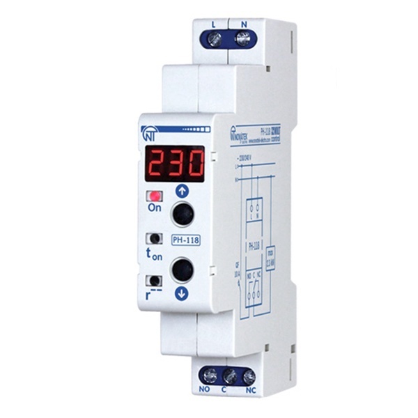 Однофазное реле контроля напряжения Новатек РН-118 10А на DIN-рейку