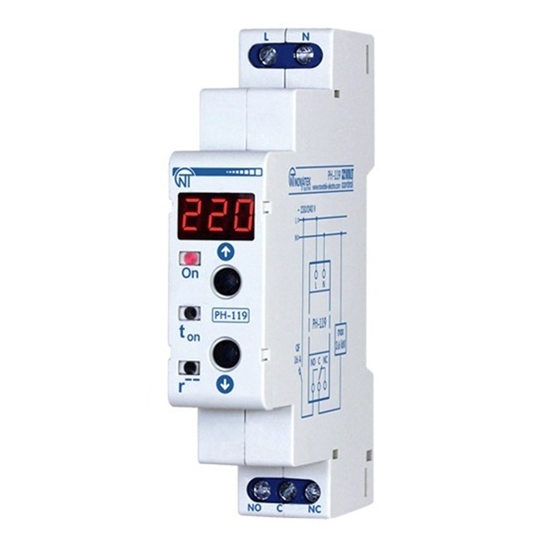 Однофазное реле контроля напряжения Новатек РН-119 16А на DIN-рейку