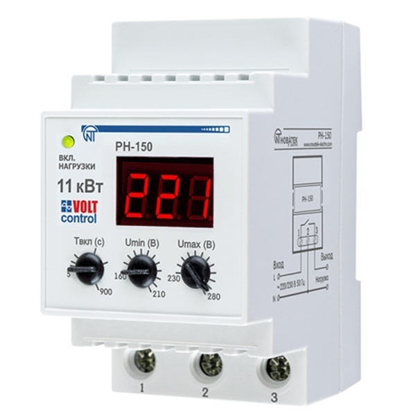 Однофазное реле контроля напряжения РН-150 50А на DIN-рейку Новатек-Электро