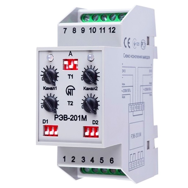 Многофункциональное реле времени Новатек РЭВ-201М 2 канала 0сек-10час на DIN-рейку
