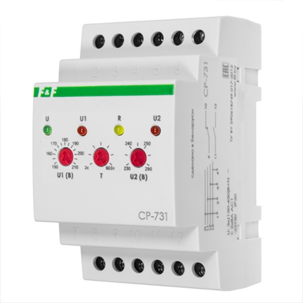 Реле контроля напряжения в трехфазной сети Евроавтоматика CP-731 8 А, 1NO, 1NC