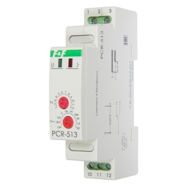 Реле времени Евроавтоматика PCR-513 0.1с - 24дн., 8А, 1NO/NC, задержка включения