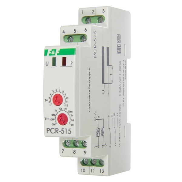 Реле времени Евроавтоматика PCR-515 0.1с - 24дн., 8А, 2NO/NC, задержка включения