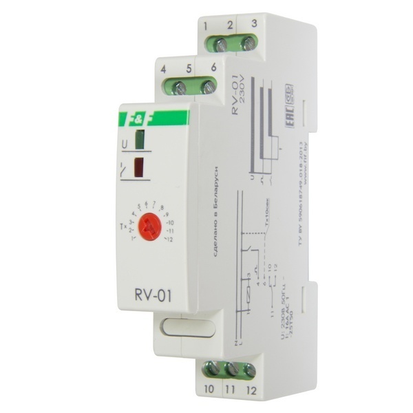 Реле времени Евроавтоматика RV-01 1-12с; 10-120с; 100-1200с, 16А, 1NO/NC, вход управления